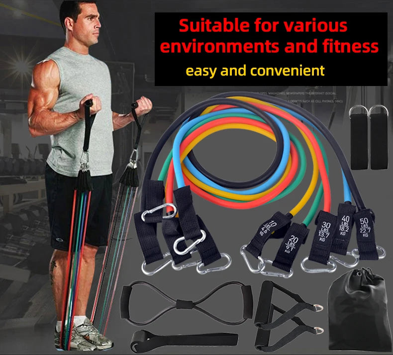 12PCS Resistance Bands Set – Professional Bodybuilding & Weight Training Equipment, Elastic Rubber Bands for Home Gym Fitness