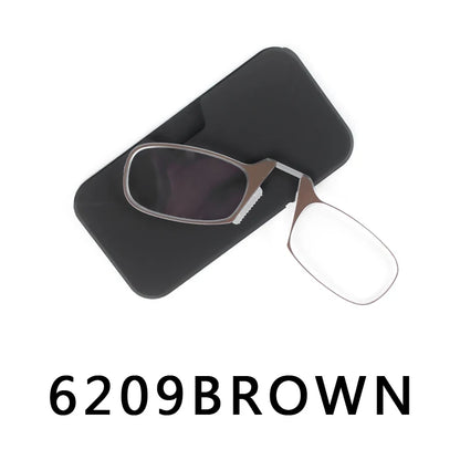 Men’s Nose Clip Reading Glasses – High-Quality Portable Transparent Eyewear for Seniors with Case