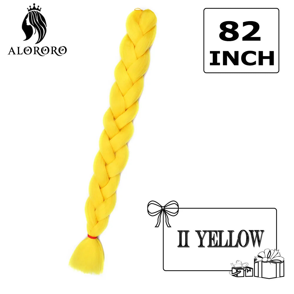 82-Inch Synthetic Braiding Hair Extensions – Jumbo Crochet Box Twist Braids in Green, Red, Pink & Yellow, Pure Color Wholesale