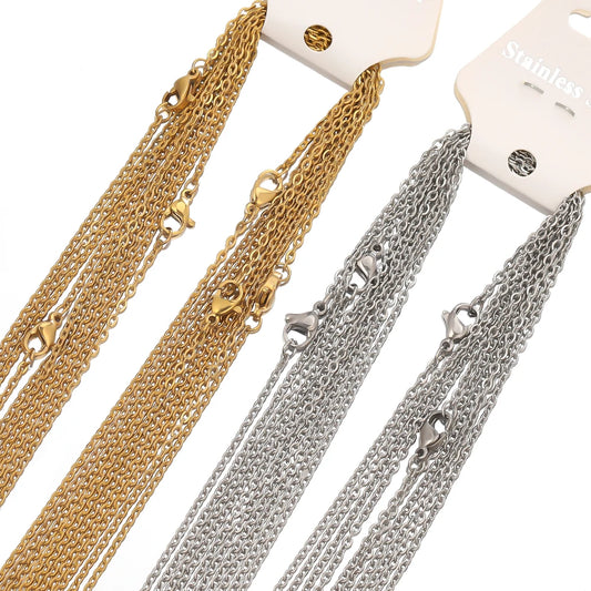 10Pcs 50cm Stainless Steel Link Chains – Cuban Cross Necklaces for DIY Jewelry Making & Gifts (Bulk)