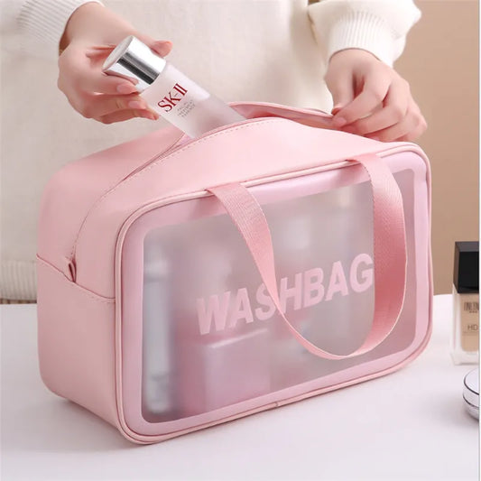 Portable Travel Wash Bag for Women: Transparent Waterproof Makeup Storage Pouch - Large Capacity Cosmetic Organizer Beauty Case