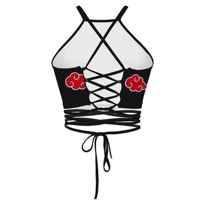 Anime Sexy Black Out Tank Top – Sasuke Akatsuki Cosplay Crop Top & Bandage Swimsuit for Women Summer Streetwear