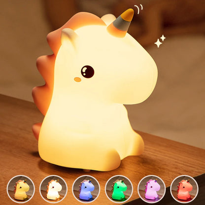 Unicorn Silicone LED Night Light: Cute Cartoon Animal Bedroom Decor - USB Rechargeable Touch Lamp for Kids, Perfect Gift