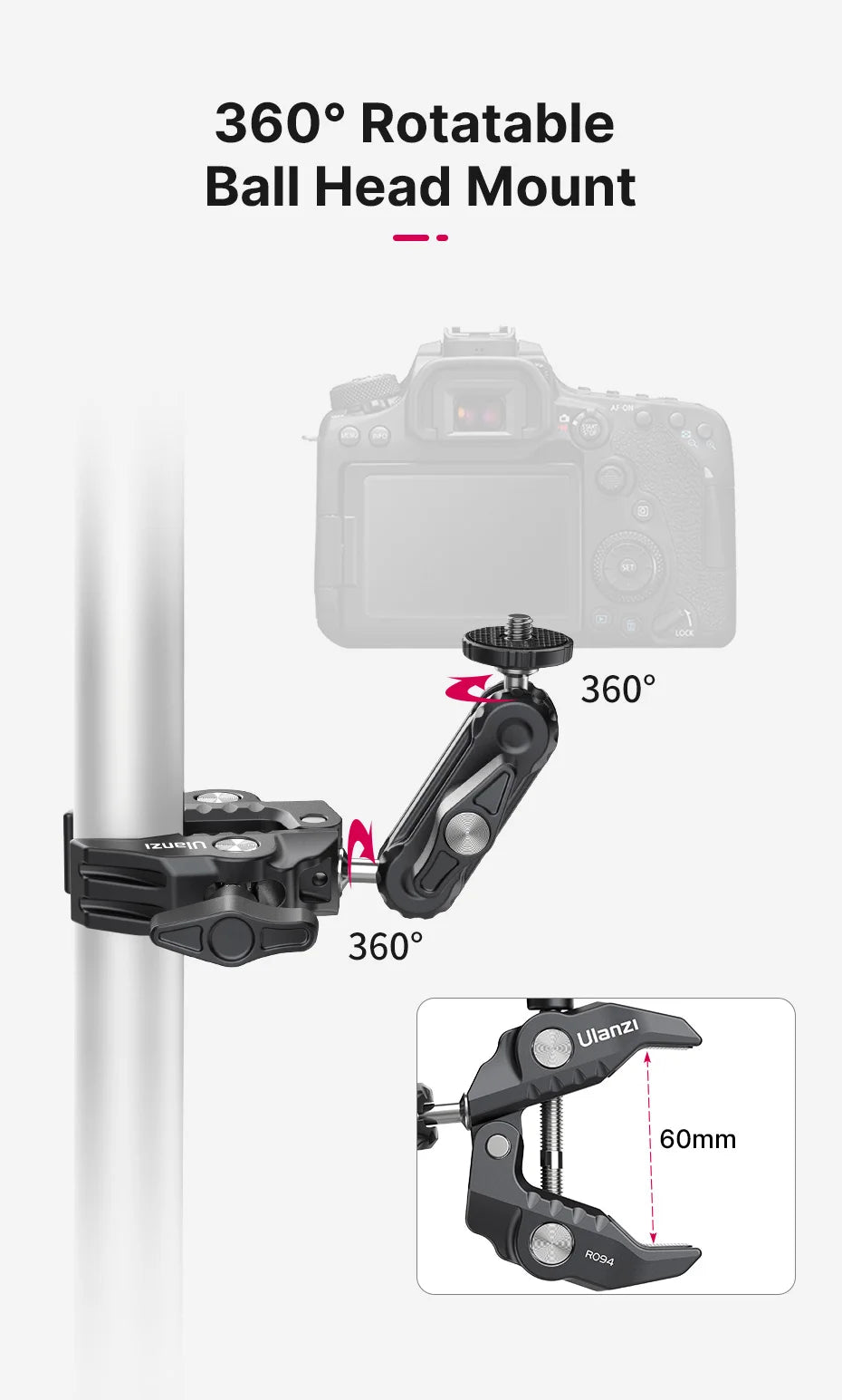 Ulanzi R094 Metal Super Clamp with 360° Ball Head Magic Arm, 1/4