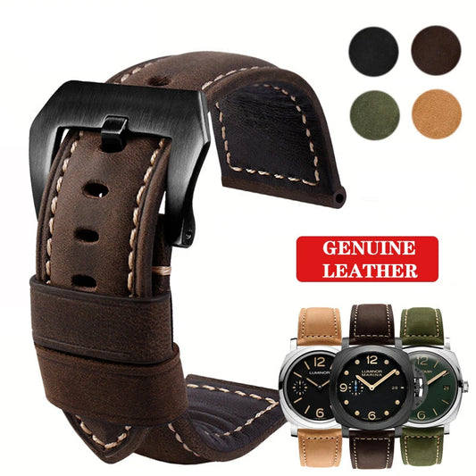 Genuine Leather Watch Band for Panerai Luminor & Radiomir – 18mm-24mm High-Quality Strap with Stainless Steel Buckle