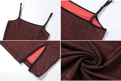 2023 Mesh Double Layer Bodycon Dress – Sexy Sleeveless Bandage Dress, Elastic Split Slim Fit Party & Clubwear for Women