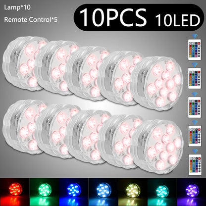 10 LED RGB Underwater Pool Light – Remote Control, Battery Operated, Waterproof Dive Lamp for Aquarium, Vase, and Fish Tank