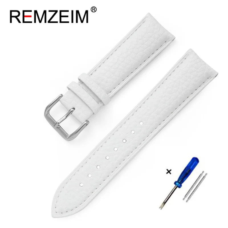 Genuine Calfskin Leather Watch Strap – Men's & Women's Band Accessories, 12mm-22mm, Green, Blue, Red