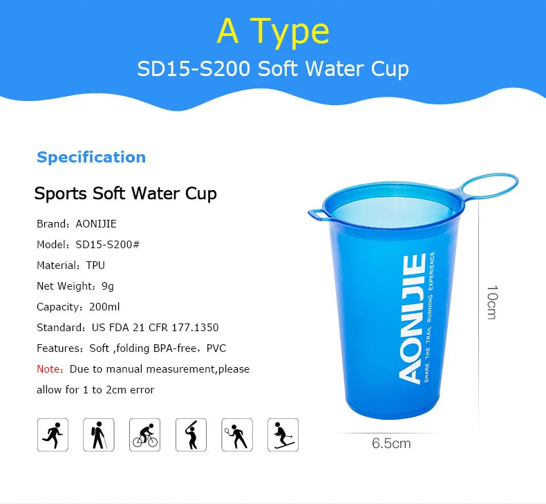 AONIJIE Soft Flask Water Bottle — 250ml/500ml Folding, Collapsible, TPU BPA-Free for Running Hydration Packs, Waist Bags & Vests (SD09/SD10)