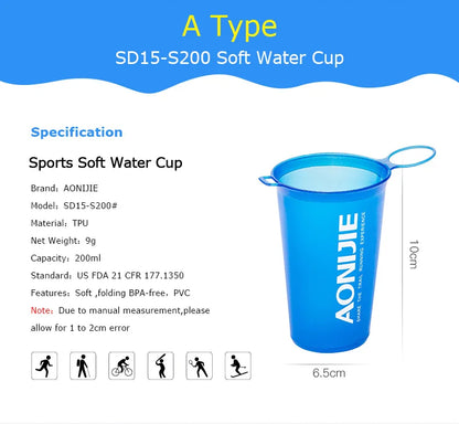 AONIJIE Soft Flask Water Bottle — 250ml/500ml Folding, Collapsible, TPU BPA-Free for Running Hydration Packs, Waist Bags & Vests (SD09/SD10)