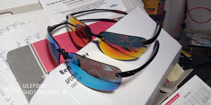 JULI The Matrix Classic Sports Rimless Sunglasses for Men - Orange Rectangle Ultralight Frame, UV400 Protection Driving Eyewear (MJ8009)