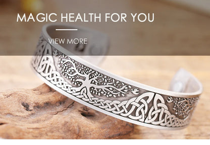 Skyrim Viking Talisman Bracelet – Tree of Life, Luck Knot Runes, Magnetic Cuff Bangle, Adjustable Unisex Jewelry