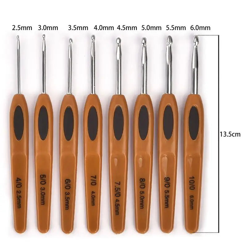 8Pcs Mix Size Plastic Handle Crochet Hooks - 2.5mm-6mm Knitting Needles for Yarn Craft, Knit Weave Tools, Xmas Gift