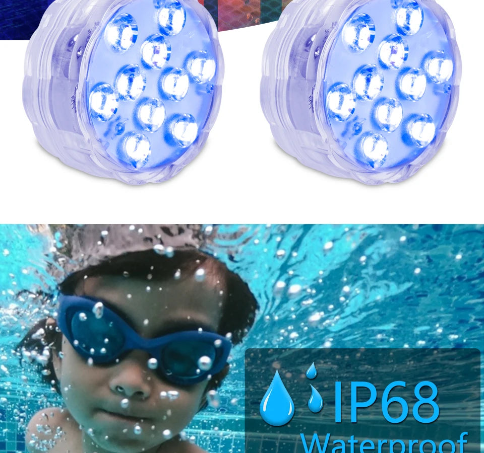 10 LED RGB Underwater Pool Light – Remote Control, Battery Operated, Waterproof Dive Lamp for Aquarium, Vase, and Fish Tank