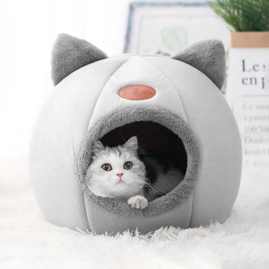 New Cozy Cave Cat Bed for Deep Winter Sleep - Small Dog House, Warm Mat Basket, Indoor Pet Tent Nest, Comfortable Cama Gato