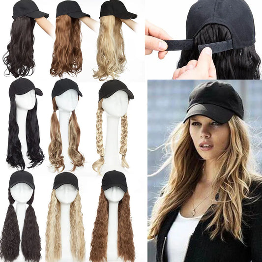 Snoilite Synthetic Long Wavy Baseball Cap with Hair Extension: Integrate Cap Hat for Women & Girls | Daily Hairstyle Wig