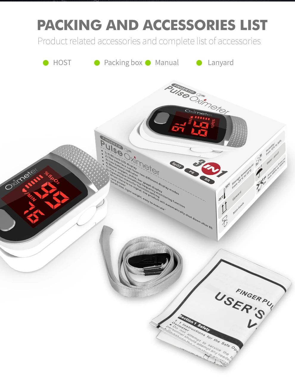 KIUZOU Finger Pulse Oximeter – SPO2, PR, PI, RR Blood Oxygen Monitor with OLED Display