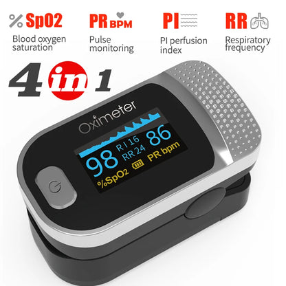 KIUZOU Finger Pulse Oximeter – SPO2, PR, PI, RR Blood Oxygen Monitor with OLED Display
