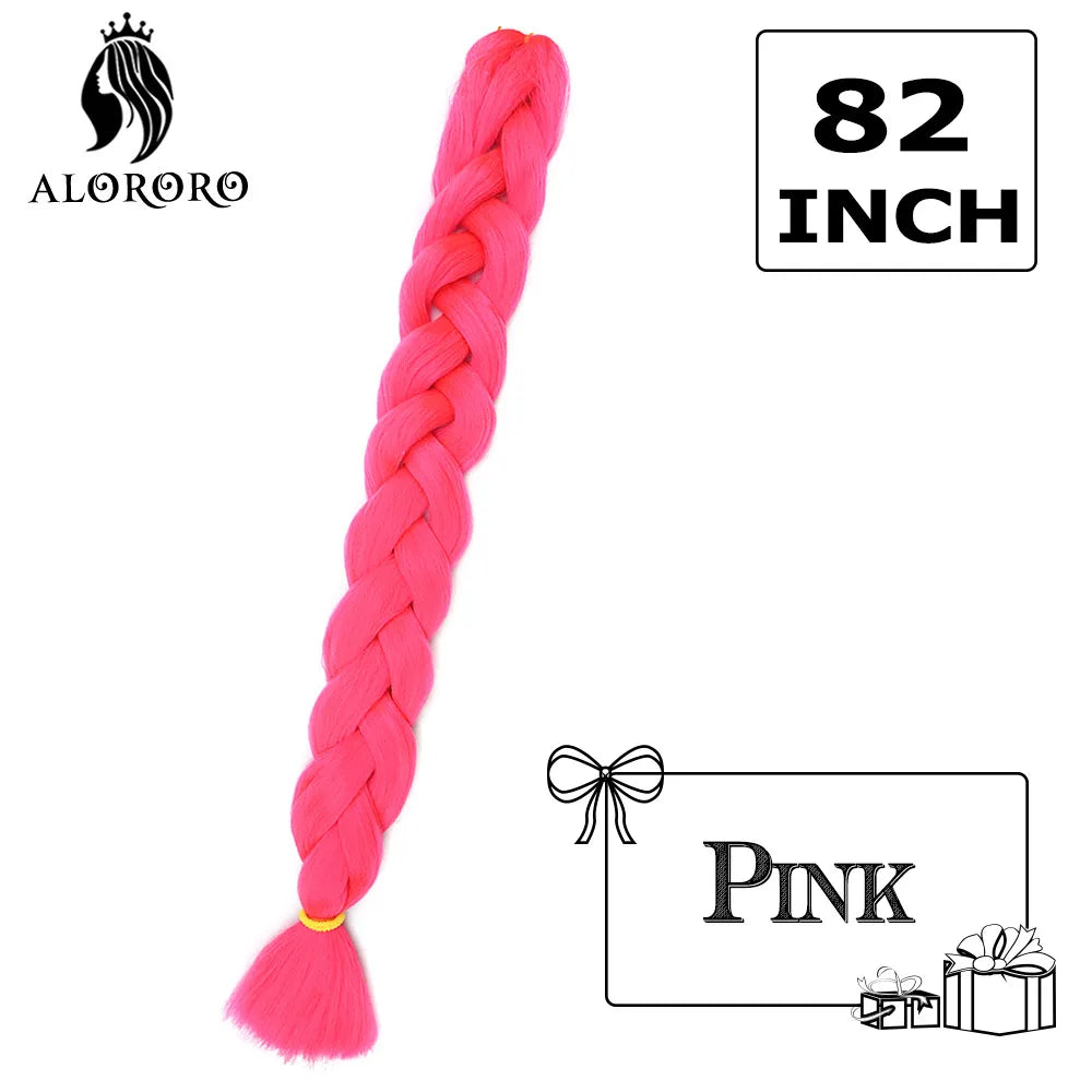 82-Inch Synthetic Braiding Hair Extensions – Jumbo Crochet Box Twist Braids in Green, Red, Pink & Yellow, Pure Color Wholesale