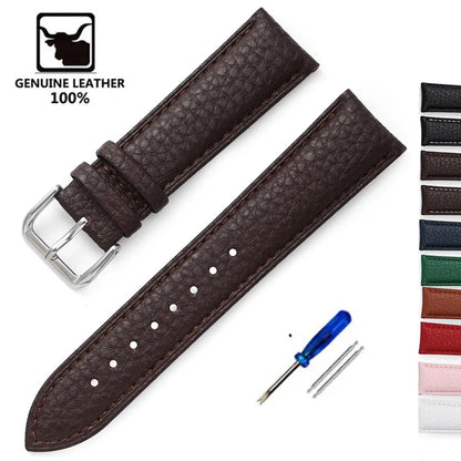 Genuine Calfskin Leather Watch Strap – Men's & Women's Band Accessories, 12mm-22mm, Green, Blue, Red