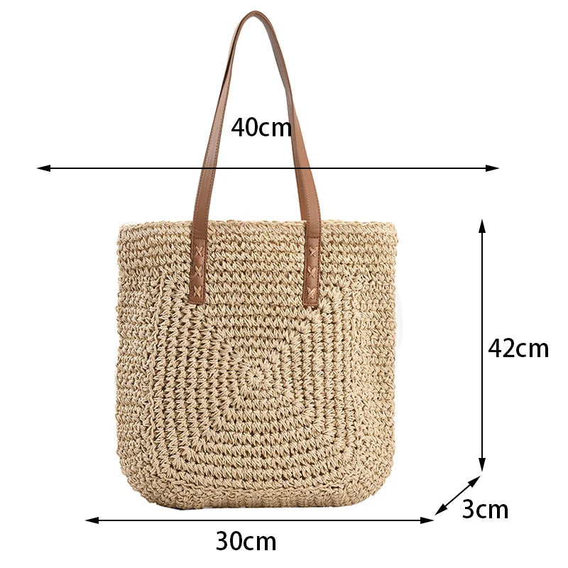 Handmade Woven Straw Beach Bag – Large Capacity Women’s Raffia Shoulder Tote for Summer Travel