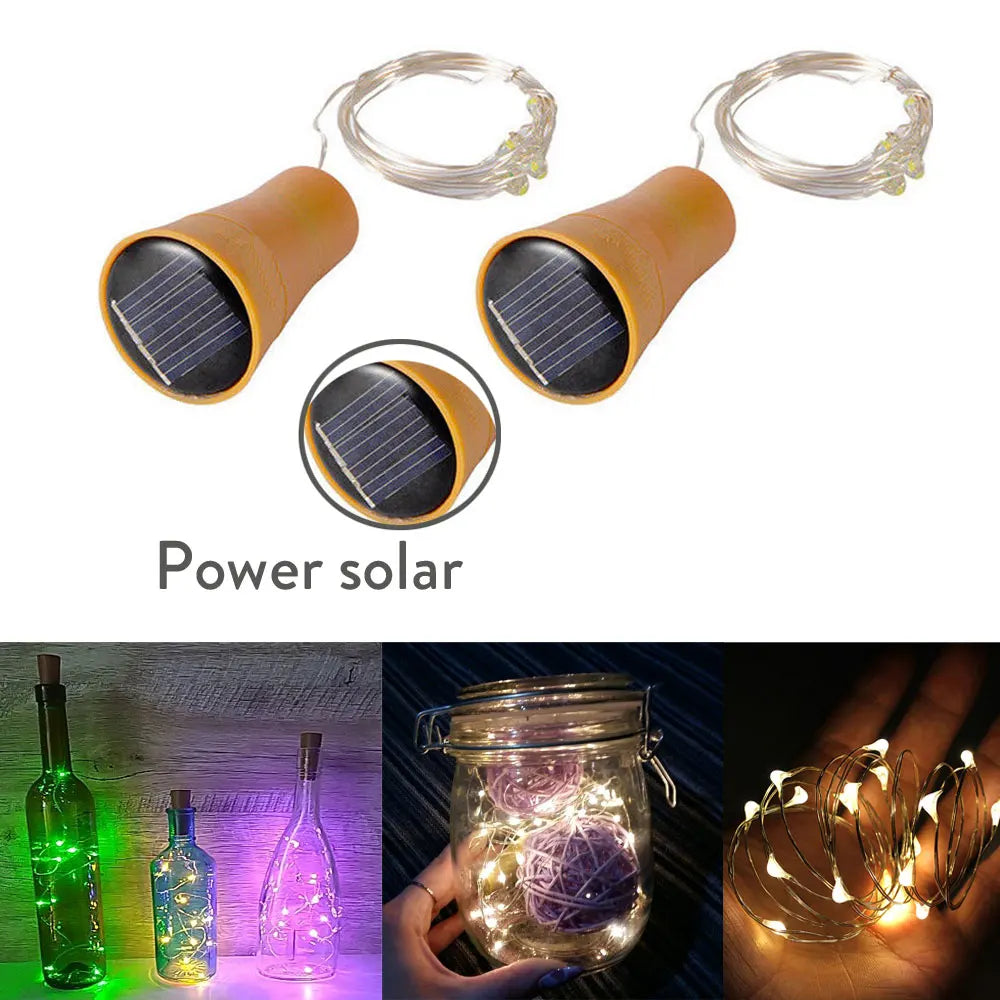 Solar Powered Wine Bottle Lights – 10LED/20LED Cork Shape Fairy Lights, Copper Wire Garland for Christmas & Home Room Decor