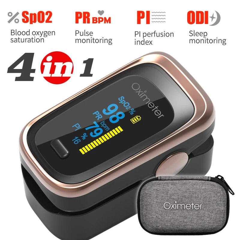 KIUZOU Finger Pulse Oximeter – SPO2, PR, PI, RR Blood Oxygen Monitor with OLED Display