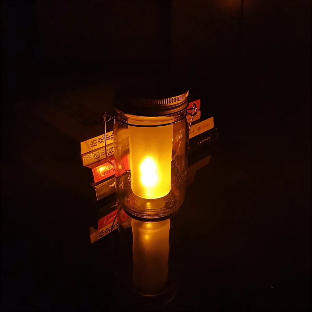 Solar LED Mason Jar Lights – Warm Torch Flame Lantern for Outdoor & Indoor Christmas, Garden, and Street Decoration