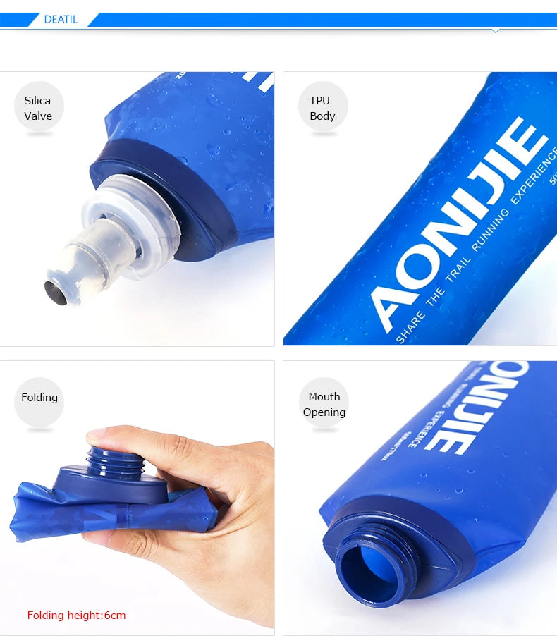 AONIJIE Soft Flask Water Bottle — 250ml/500ml Folding, Collapsible, TPU BPA-Free for Running Hydration Packs, Waist Bags & Vests (SD09/SD10)