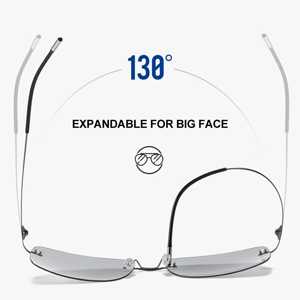 CAPONI Square Photochromic Polarized Sunglasses for Men - Rimless, Classic Design, UV400 Protection Eyewear (BS7467)