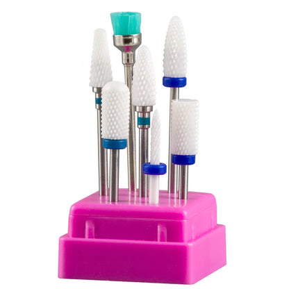 7PCS Ceramic Nail Drill Bit Set – Manicure Tools for Gel Polish, Cuticle Care with Holder