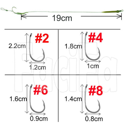 6pcs Carp Fishing Hair Rig Hooks – Ready-Made Boilie Hooks with Line and Anti-Tangle Sleeves