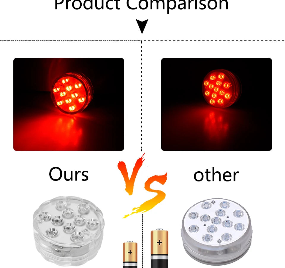 10 LED RGB Underwater Pool Light – Remote Control, Battery Operated, Waterproof Dive Lamp for Aquarium, Vase, and Fish Tank