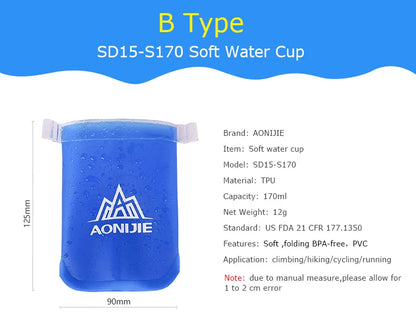 AONIJIE Soft Flask Water Bottle — 250ml/500ml Folding, Collapsible, TPU BPA-Free for Running Hydration Packs, Waist Bags & Vests (SD09/SD10)