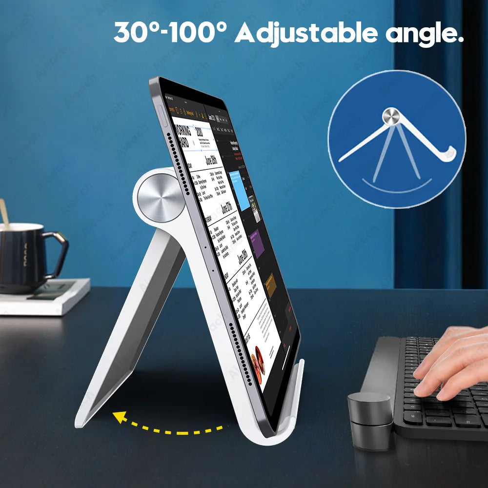 Adjustable Folding Tablet Stand: Desktop Holder for 7.9 to 11 inch Tablets - iPad, Xiaomi, Samsung, Mobile Phone Support