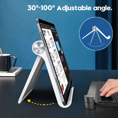 Adjustable Folding Tablet Stand: Desktop Holder for 7.9 to 11 inch Tablets - iPad, Xiaomi, Samsung, Mobile Phone Support