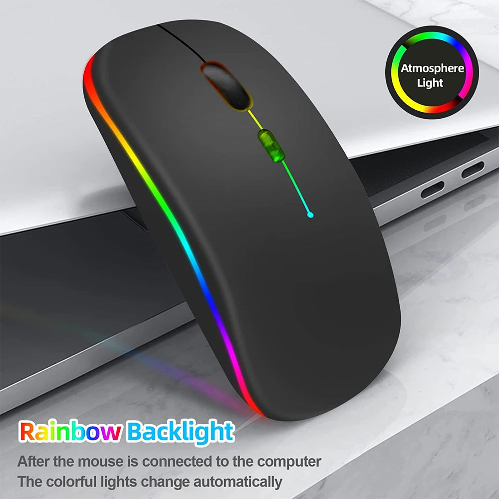 LED Wireless Mouse - USB Rechargeable, Bluetooth-Compatible RGB Ergonomic Silent Mouse with Backlight for Laptop, PC, iPad