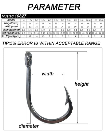 Mustad Norway Sea Fishing Hooks – Super Strong Big Circle Hooks, Sizes 1#-12/0# 10827NP-BN