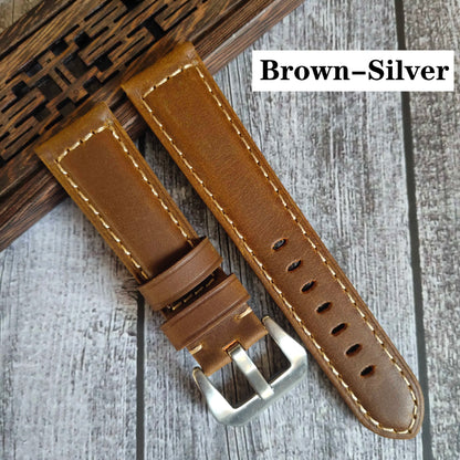 Genuine Leather Watch Band for Panerai Luminor & Radiomir – 18mm-24mm High-Quality Strap with Stainless Steel Buckle