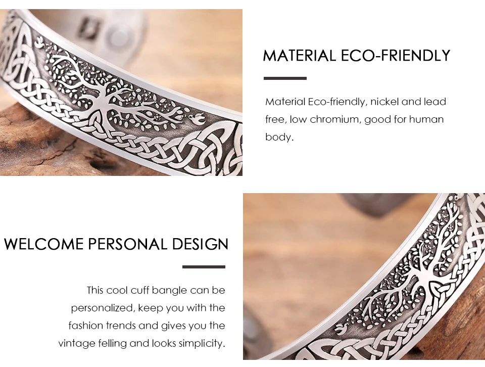 Skyrim Viking Talisman Bracelet – Tree of Life, Luck Knot Runes, Magnetic Cuff Bangle, Adjustable Unisex Jewelry