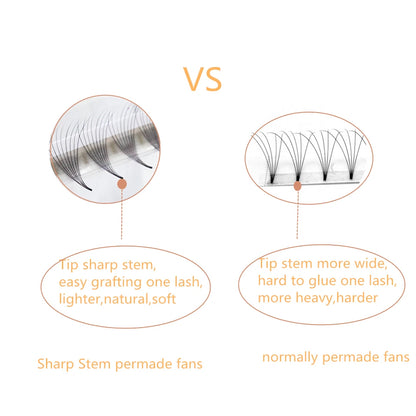 AGUUD 10-Tray Premade Volume Lashes – Super Fans with Needle Stem & Narrow Base for Eyelash Extensions