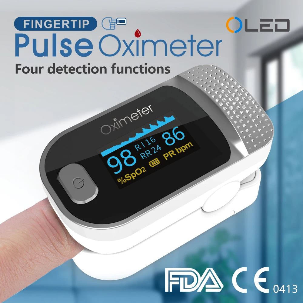 KIUZOU Finger Pulse Oximeter – SPO2, PR, PI, RR Blood Oxygen Monitor with OLED Display