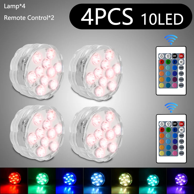 10 LED RGB Underwater Pool Light – Remote Control, Battery Operated, Waterproof Dive Lamp for Aquarium, Vase, and Fish Tank