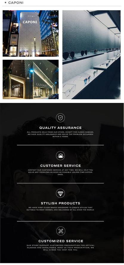 CAPONI Square Photochromic Polarized Sunglasses for Men - Rimless, Classic Design, UV400 Protection Eyewear (BS7467)