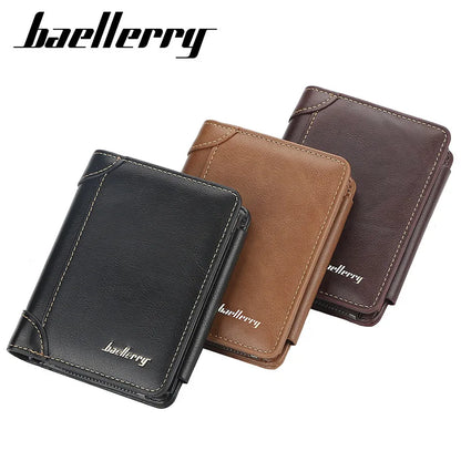 New PU Leather Men's Wallets: High-Quality Zipper Short Design Card Holder Male Purse - Vintage Coin Holder Men's Wallets