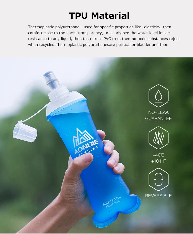 AONIJIE Soft Flask Water Bottle — 250ml/500ml Folding, Collapsible, TPU BPA-Free for Running Hydration Packs, Waist Bags & Vests (SD09/SD10)