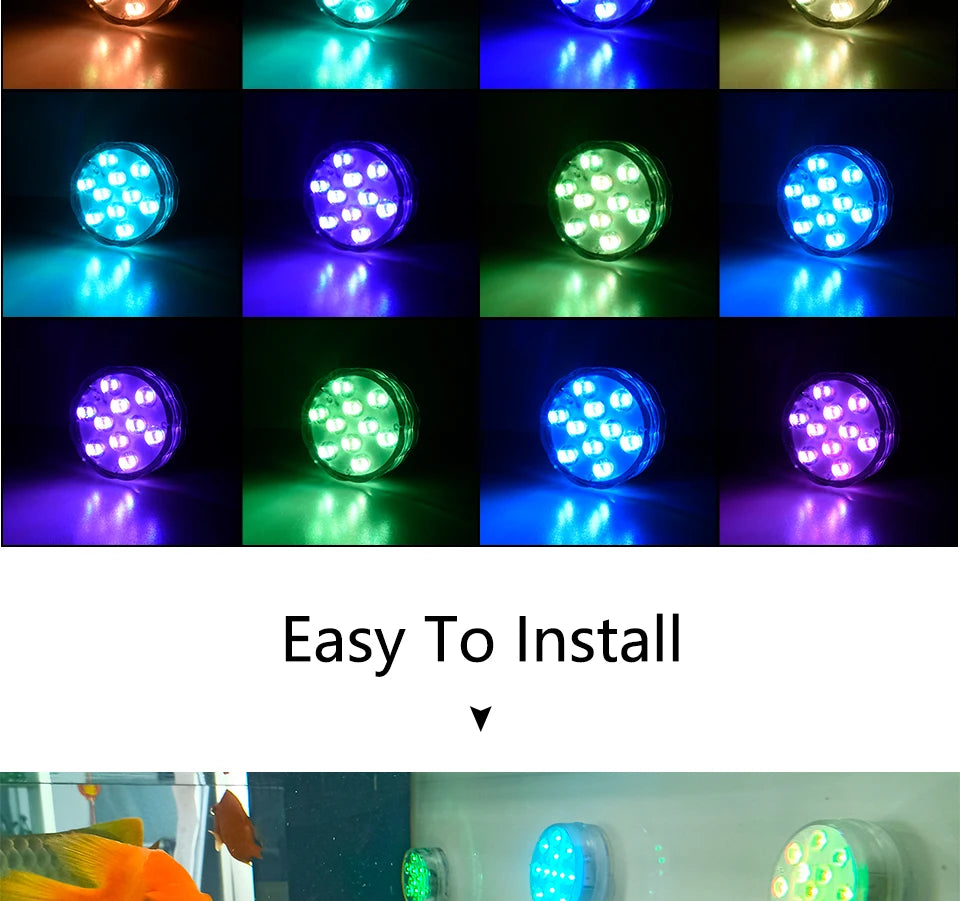 10 LED RGB Underwater Pool Light – Remote Control, Battery Operated, Waterproof Dive Lamp for Aquarium, Vase, and Fish Tank