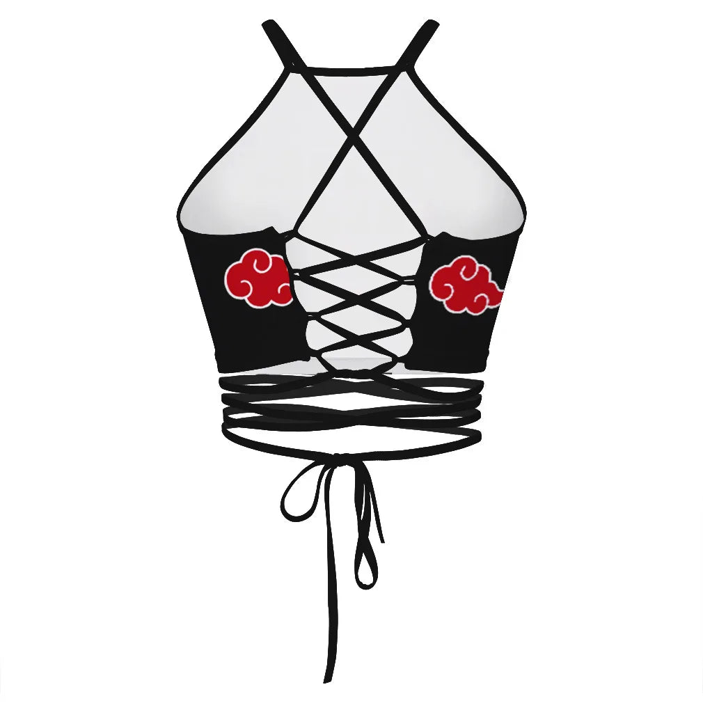 Anime Sexy Black Out Tank Top – Sasuke Akatsuki Cosplay Crop Top & Bandage Swimsuit for Women Summer Streetwear