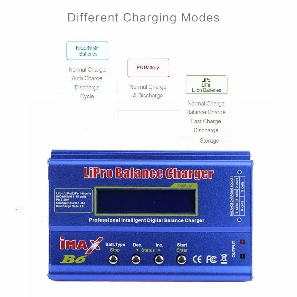 IMAX B6 Balance Charger for RC Helicopters – LCD NIMH/NICD Battery Discharger with 15A 6A Power Adapter