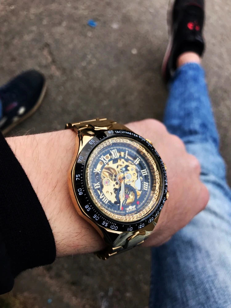 Winner Men's Luxury Mechanical Watch – Sport Design Bezel, Automatic Skeleton Dial, Fashion Montre Homme